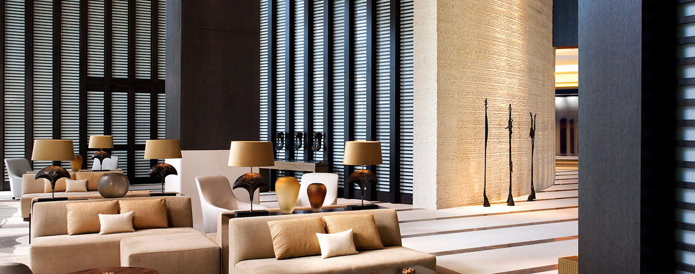 Modern hotel lobby of a luxury property within the portfolio of hotelAVE: a hospitality management consulting firm